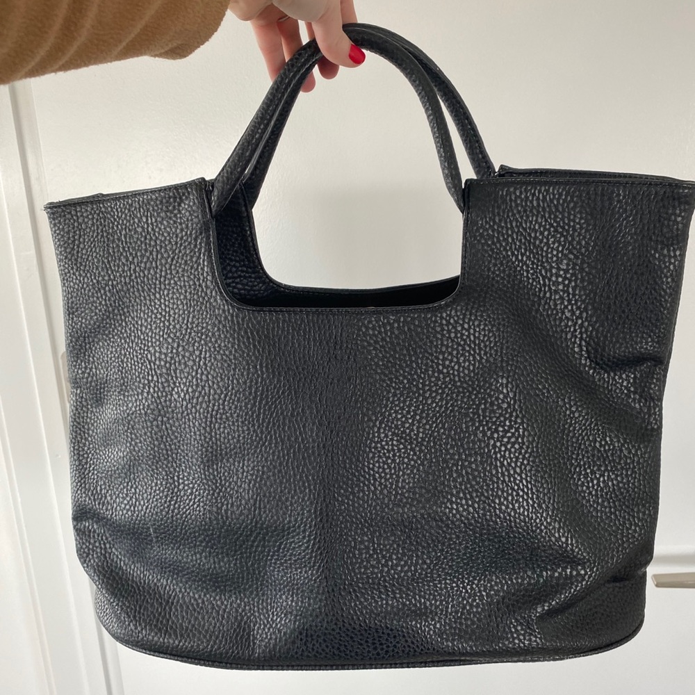 Black leather tote bag